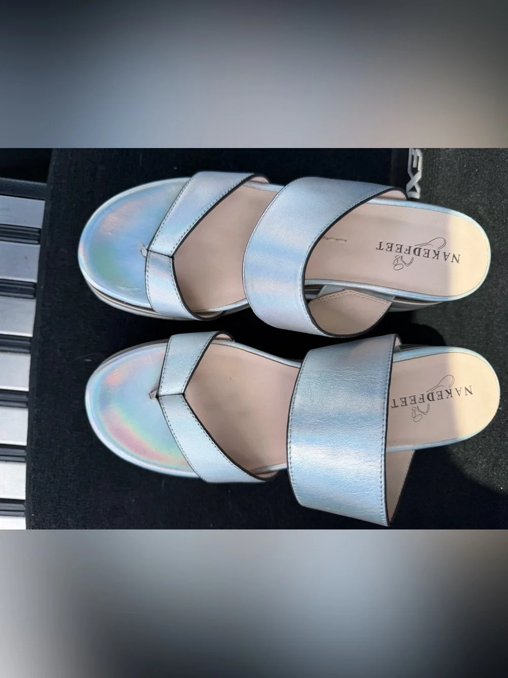 Naked Feet Iridescent Platform Slide Sandal - Silver Size 8